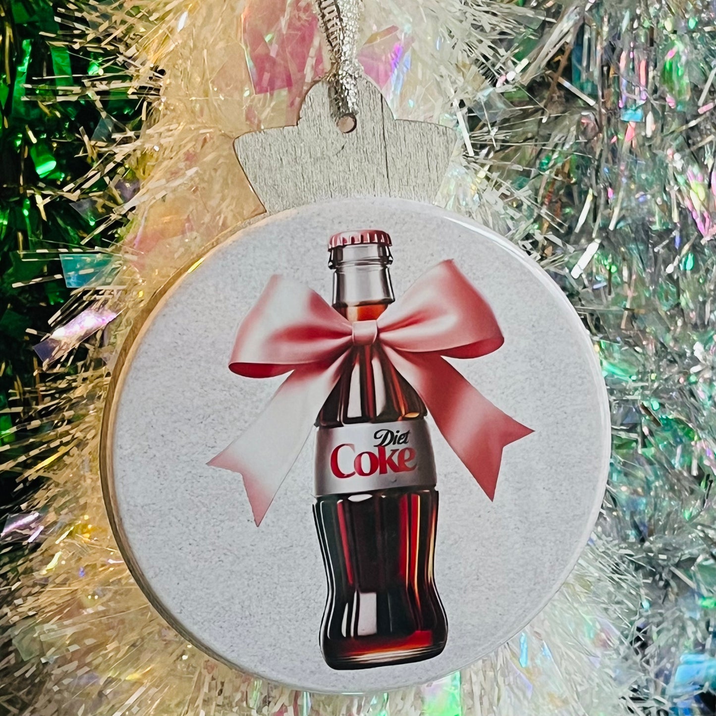 DR. PEPPER BOTTLE WITH PINK BOW CHRISTMAS ORNAMENT