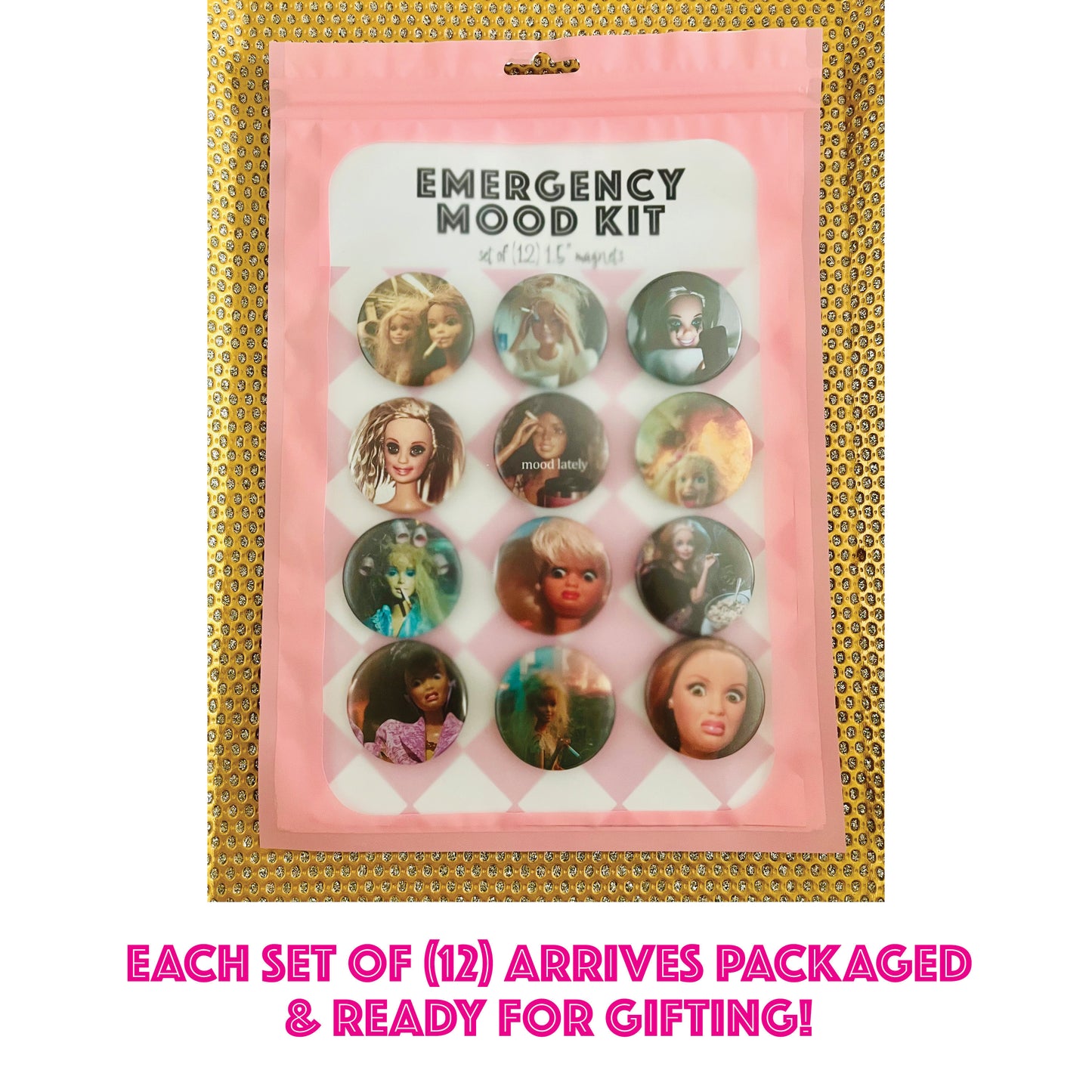 Funny Moody Doll Meme Magnet Set – Set of 12 | Snarky Fridge Magnets | Emotional Support Kitchen Decor