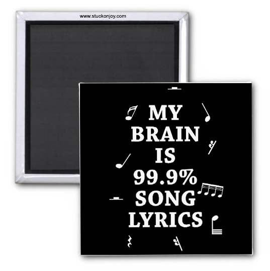 MY BRAIN IS 99% SONG LYRICS, FUNNY 2x2 MAGNET