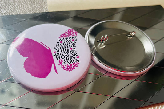 SUPPORT THE FIGHTER BUTTERFLY - BREAST CANCER AWARENESS 2.25" PINBACK BUTTON