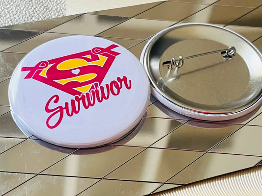 SUPERWOMAN SURVIVOR - BREAST CANCER AWARENESS 2.25" PINBACK BUTTON
