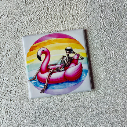 FLAMINGO FLOAT SKELETON  2x2 MAGNET