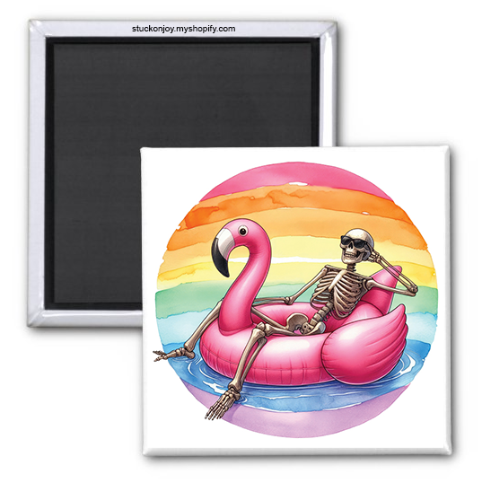 FLAMINGO FLOAT SKELETON  2x2 MAGNET