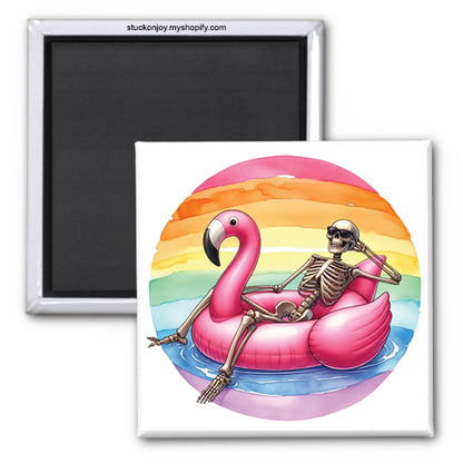 FLAMINGO FLOAT SKELETON  2x2 MAGNET