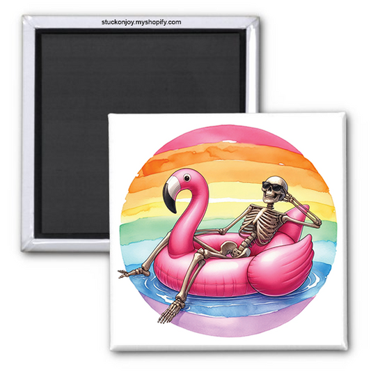 FLAMINGO FLOAT SKELETON  2x2 MAGNET