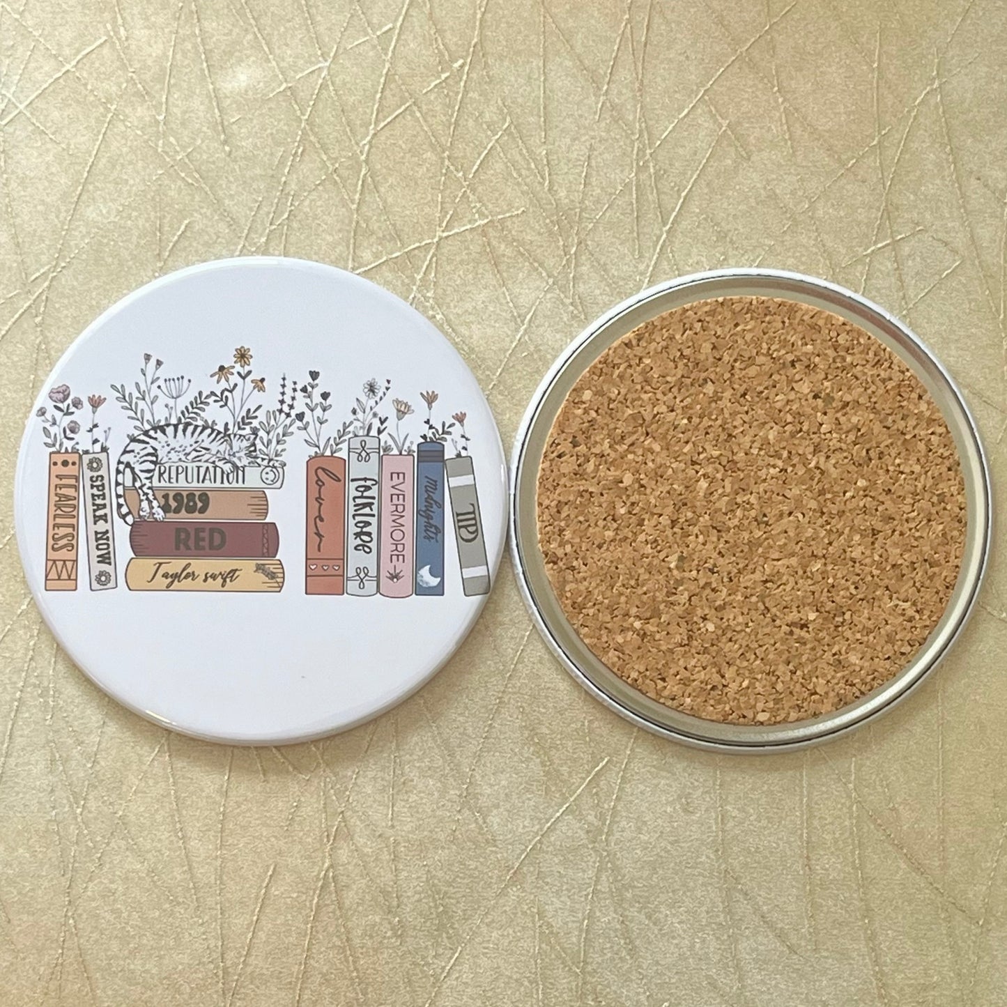 ERA' S BOOKS & CAT ART 3.5" BUTTON COASTER
