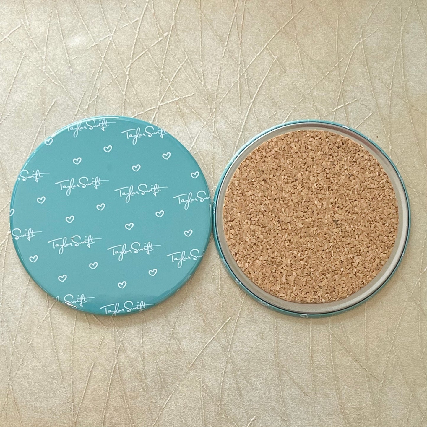 TAYLOR SWIFT TEAL SIGNATURE HEART 3.5" BUTTON COASTER