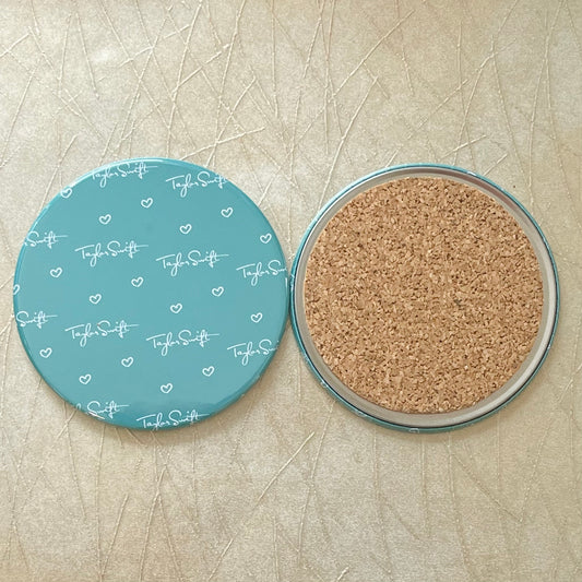 TAYLOR SWIFT TEAL SIGNATURE HEART 3.5" BUTTON COASTER
