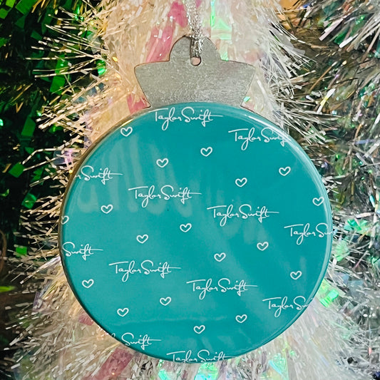 SWIFTIE TEAL SIGNATURE HEART CHRISTMAS ORNAMENT