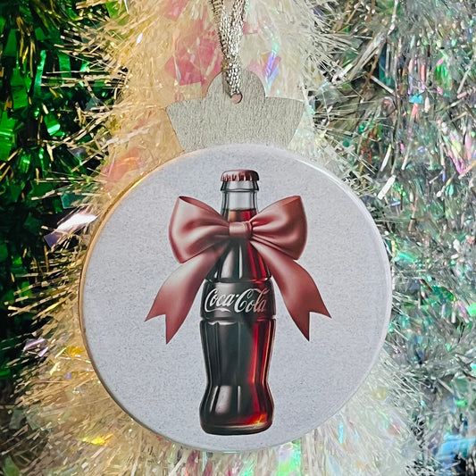COKE BOTTLE WITH PINK BOW CHRISTMAS ORNAMENT