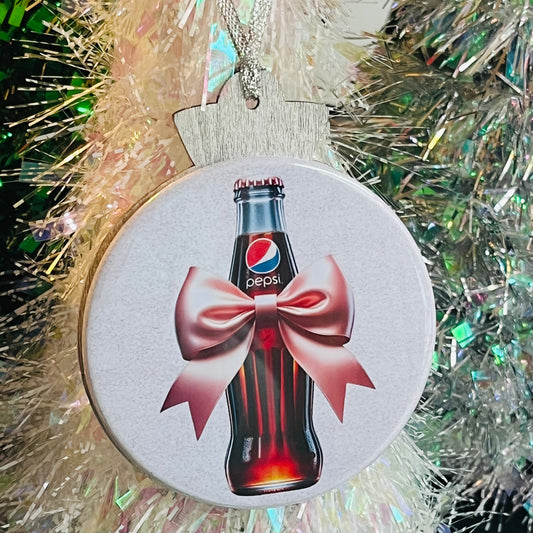 PEPSI BOTTLE WITH PINK BOW CHRISTMAS ORNAMENT