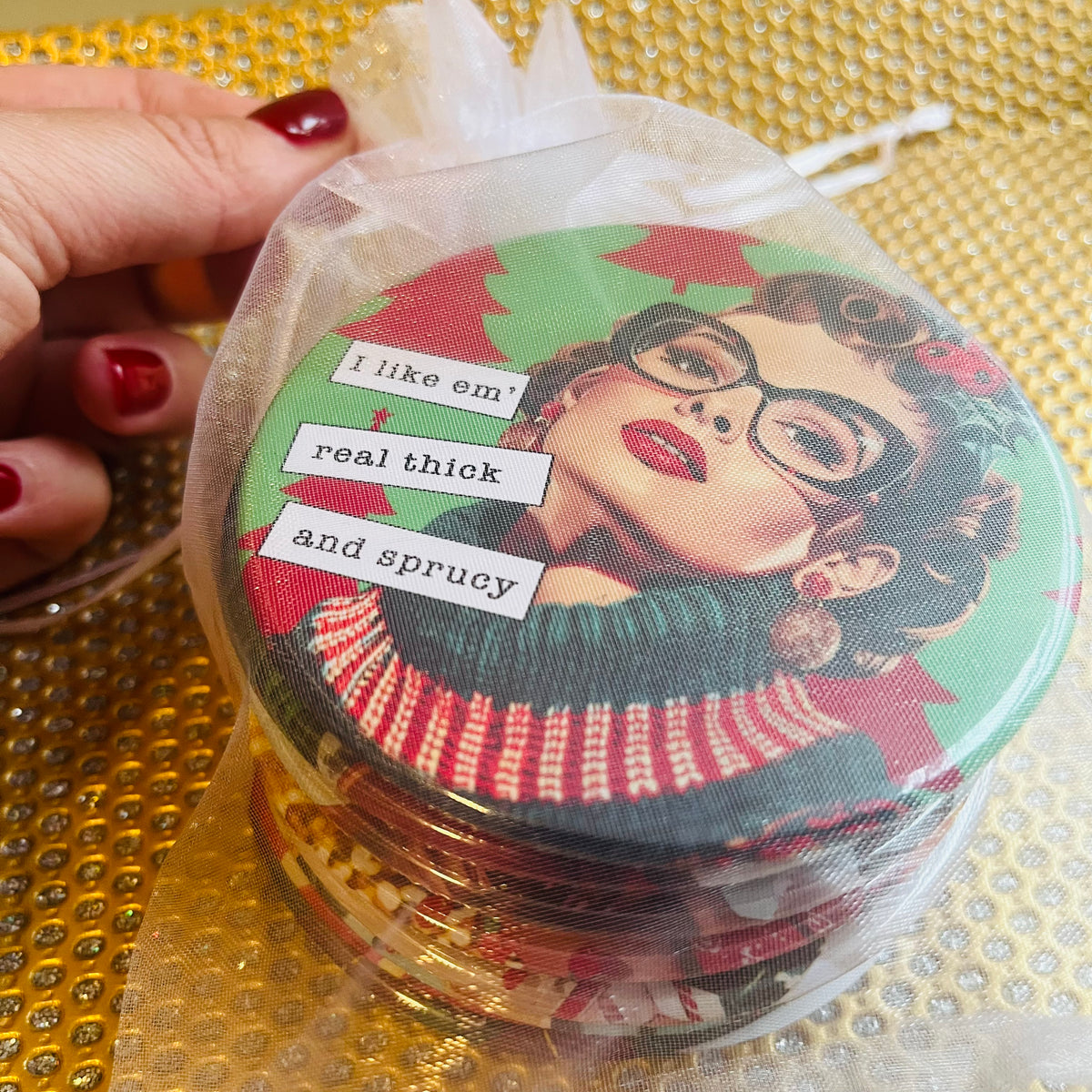 Retro Rapping Ladies Christmas Coaster Set or Individual - Decor, Fun Table set