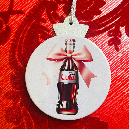 DIET COKE BOTTLE WITH PINK BOW CHRISTMAS ORNAMENT