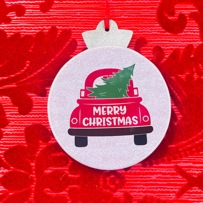 RED TRUCK WITH TREE CHRISTMAS ORNAMENT