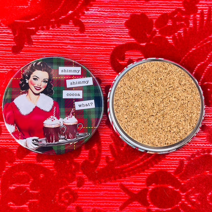 Retro Rapping Ladies Christmas Coaster Set or Individual - Decor, Fun Table set