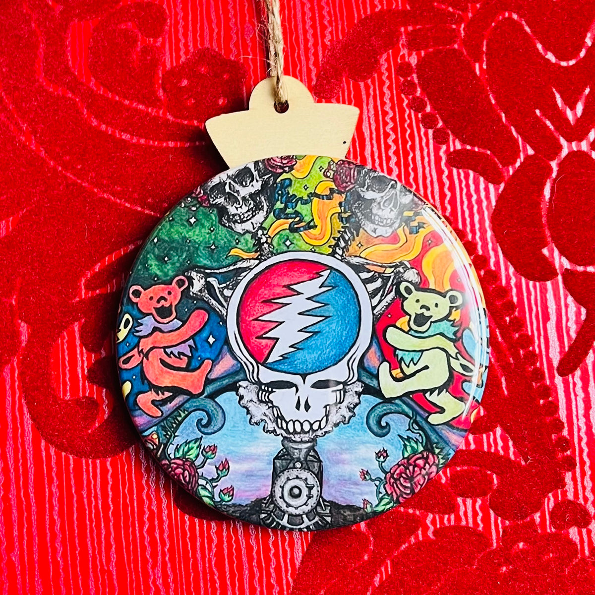 GRATEFUL DEAD STEALIE & DANCING BEARS COLLAGE CHRISTMAS ORNAMENT