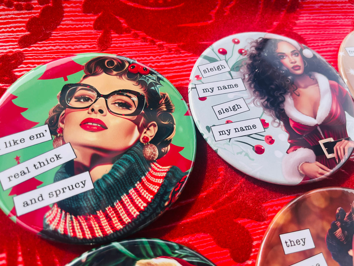 Retro Rapping Ladies Christmas Coaster Set or Individual - Decor, Fun Table set