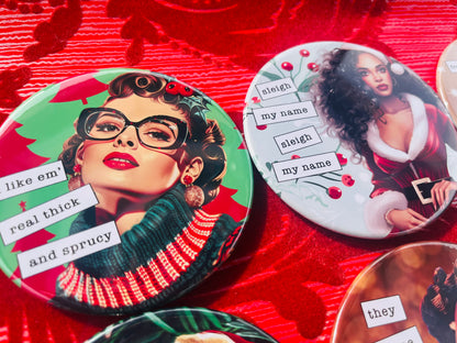 Retro Rapping Ladies Christmas Coaster Set or Individual - Decor, Fun Table set