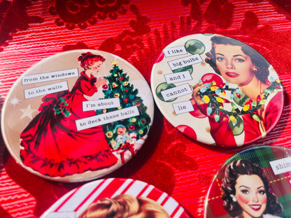 Retro Rapping Ladies Christmas Coaster Set or Individual - Decor, Fun Table set