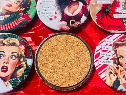 Retro Rapping Ladies Christmas Coaster Set or Individual - Decor, Fun Table set