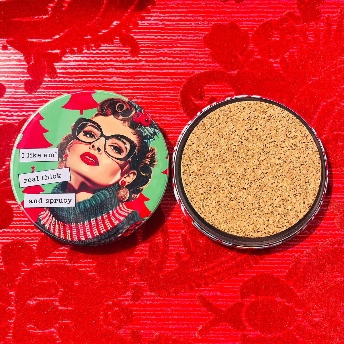 Retro Rapping Ladies Christmas Coaster Set or Individual - Decor, Fun Table set