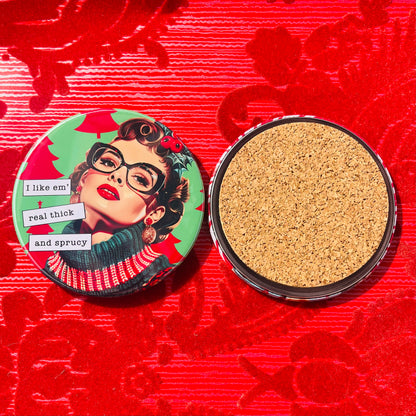 Retro Rapping Ladies Christmas Coaster Set or Individual - Decor, Fun Table set