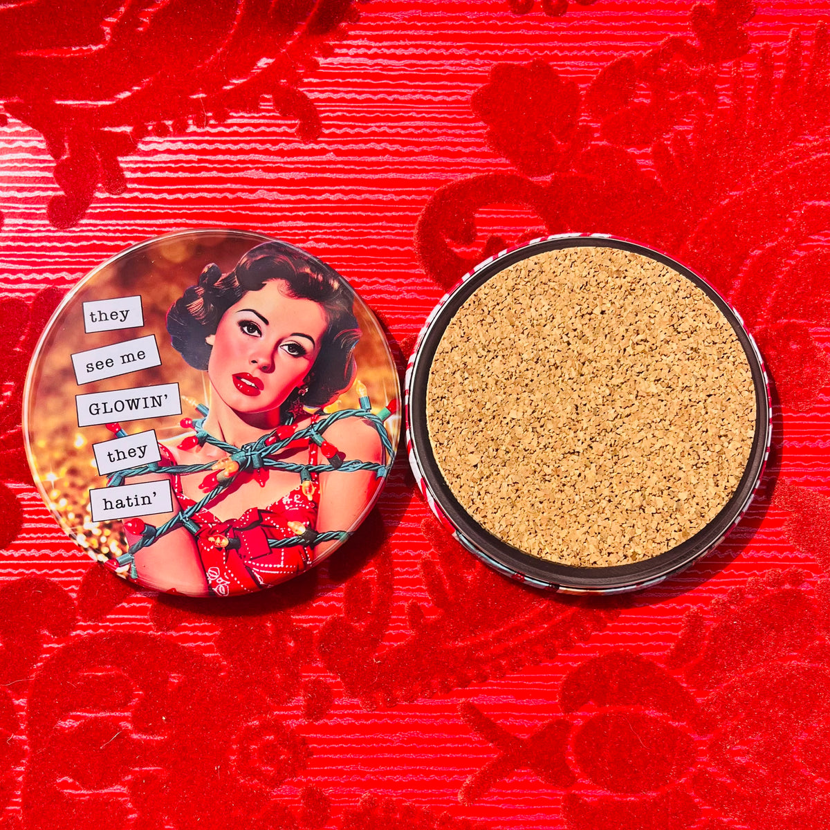 Retro Rapping Ladies Christmas Coaster Set or Individual - Decor, Fun Table set