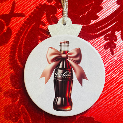COKE BOTTLE WITH PINK BOW CHRISTMAS ORNAMENT