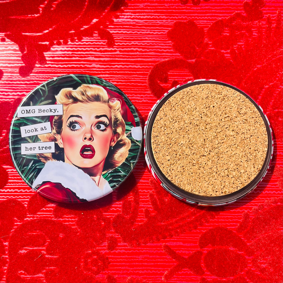 Retro Rapping Ladies Christmas Coaster Set or Individual - Decor, Fun Table set
