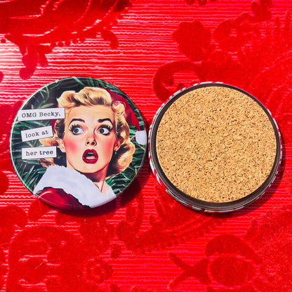 Retro Rapping Ladies Christmas Coaster Set or Individual - Decor, Fun Table set