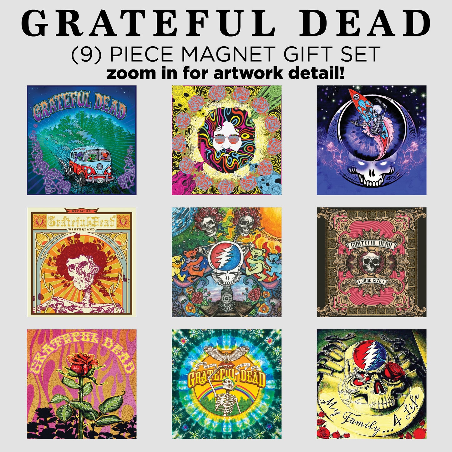 GRATEFUL DEAD 9 piece MAGNET GIFT SET
