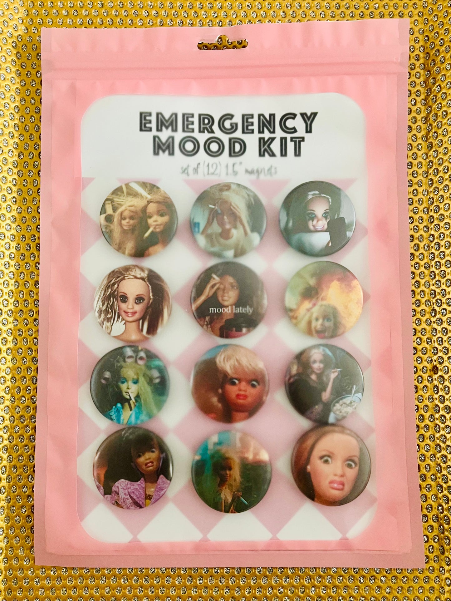 Funny Moody Doll Meme Magnet Set – Set of 12 | Snarky Fridge Magnets | Emotional Support Kitchen Decor