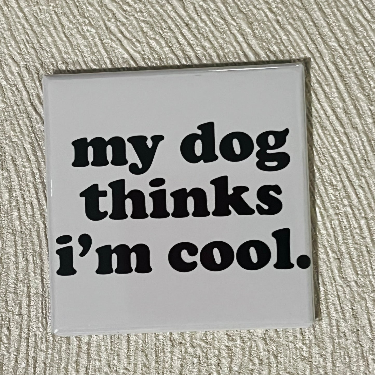 MY DOG THINKS I'M COOL 2x2 MAGNET