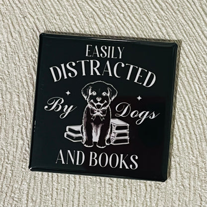 EASILY DISTRACTED BY DOGS AND BOOKS 2x2 SQUARE MAGNET