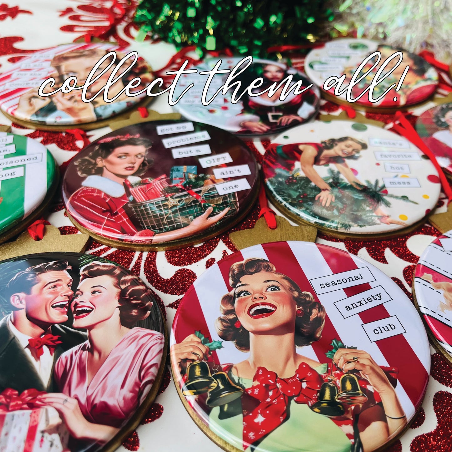 BAKING SPIRITS BRIGHT Funny 3.5” Handmade Christmas Button Ornament