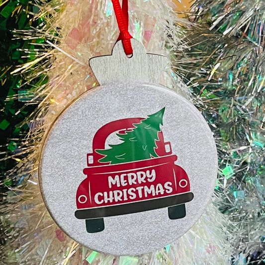 RED TRUCK WITH TREE CHRISTMAS ORNAMENT