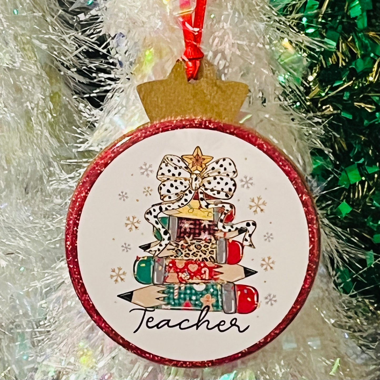 TEACHER PENCIL TREE CHRISTMAS ORNAMENT