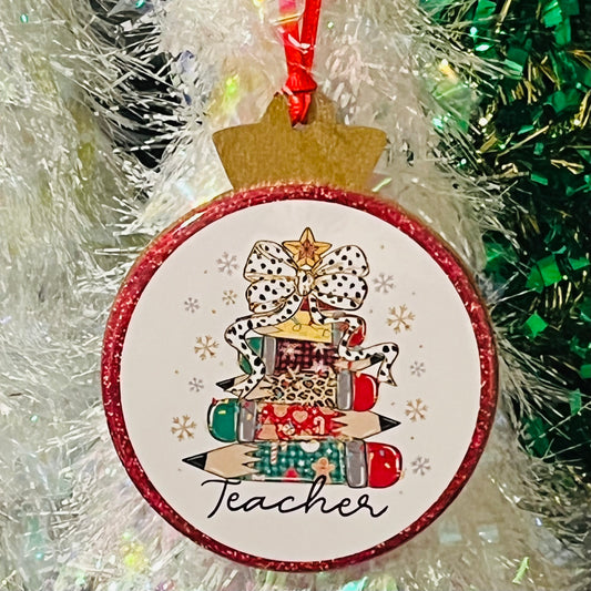 TEACHER PENCIL TREE CHRISTMAS ORNAMENT