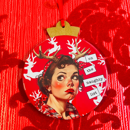 ON THE NAUGHTY LIST - VINTAGE HOLIDAY LADIES CHRISTMAS ORNAMENT