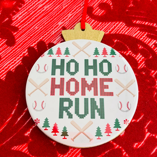 HO HO HOMERUN BASEBALL CHRISTMAS ORNAMENT