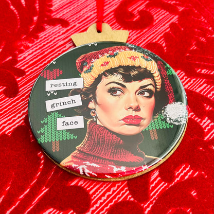 Resting Grinch Face - VINTAGE HOLIDAY LADIES CHRISTMAS ORNAMENT