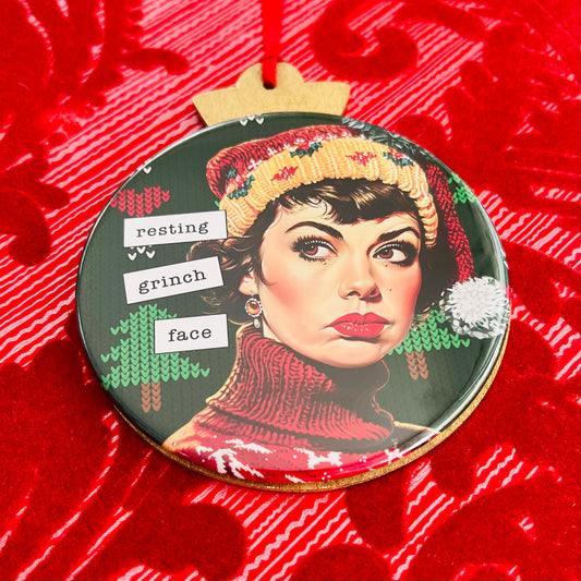 Resting Grinch Face - VINTAGE HOLIDAY LADIES CHRISTMAS ORNAMENT