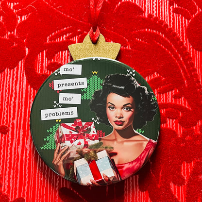 MO' PRESENTS, MO' PROBLEMS - VINTAGE HOLIDAY LADIES CHRISTMAS ORNAMENT