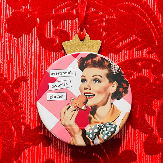 EVERYONE'S FAVORITE GINGER - VINTAGE HOLIDAY LADIES CHRISTMAS ORNAMENT