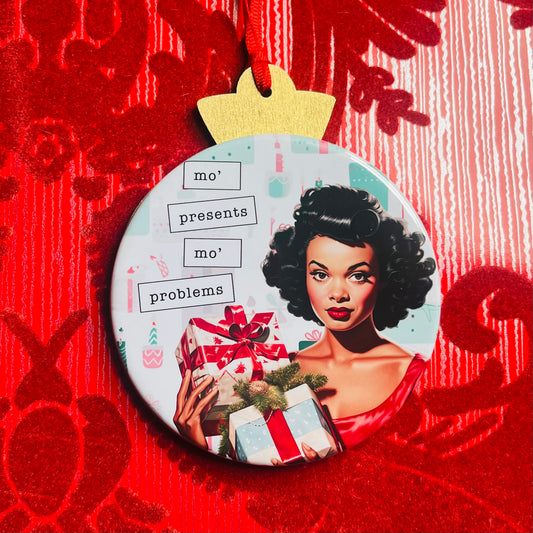 MO' PRESENTS, MO' PROBLEMS - VINTAGE HOLIDAY LADIES CHRISTMAS ORNAMENT