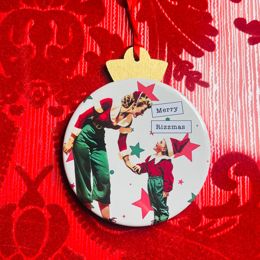 MERRY RIZZMAS Funny 3.5” Handmade Christmas Button Ornament