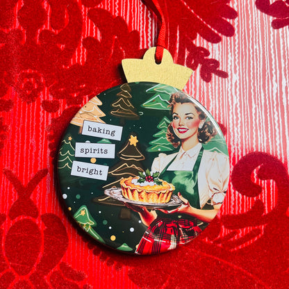 BAKING SPIRITS BRIGHT Funny 3.5” Handmade Christmas Button Ornament