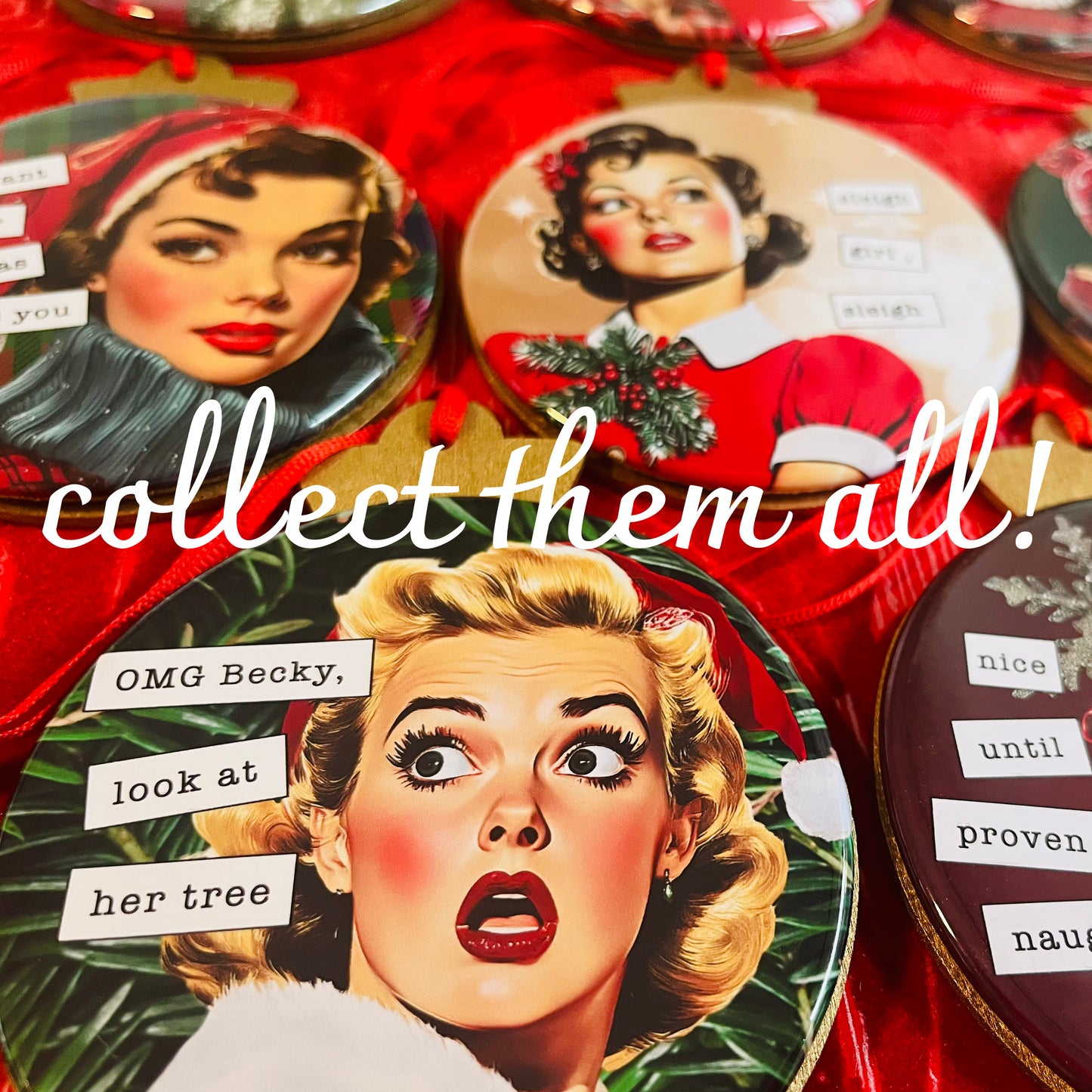 MEET ME UNDER THE MISTLETOE - VINTAGE HOLIDAY LADIES CHRISTMAS ORNAMENT