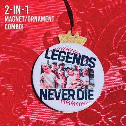 LEGENDS NEVER DIE Baseball Nostalgia 3.5” Handmade Christmas Button Ornament/Magnet Combo