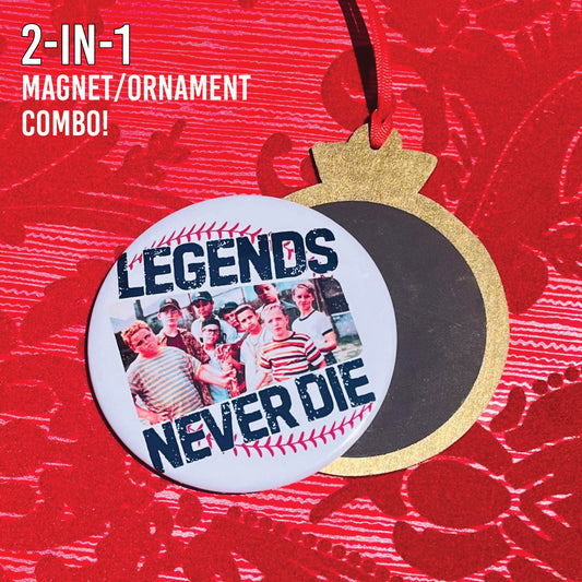 LEGENDS NEVER DIE Baseball Nostalgia 3.5” Handmade Christmas Button Ornament/Magnet Combo